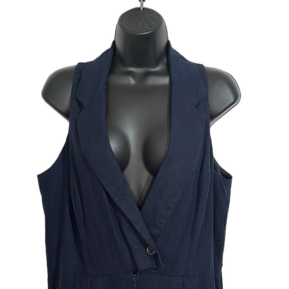 Asos Navy Blue Linen Blend Wide Leg Jumpsuit Sz 10 - Picture 2 of 10